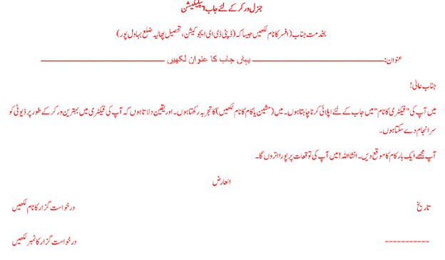 Application for a job in Urdu Sample 3